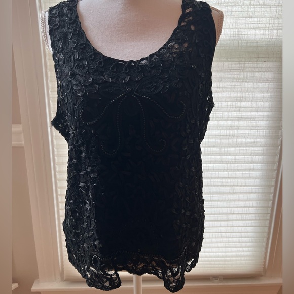 🔥🔥S M Collection XL Womens Dressy Black Lace & Beaded Lined Top 2 Piece - Picture 7 of 7
